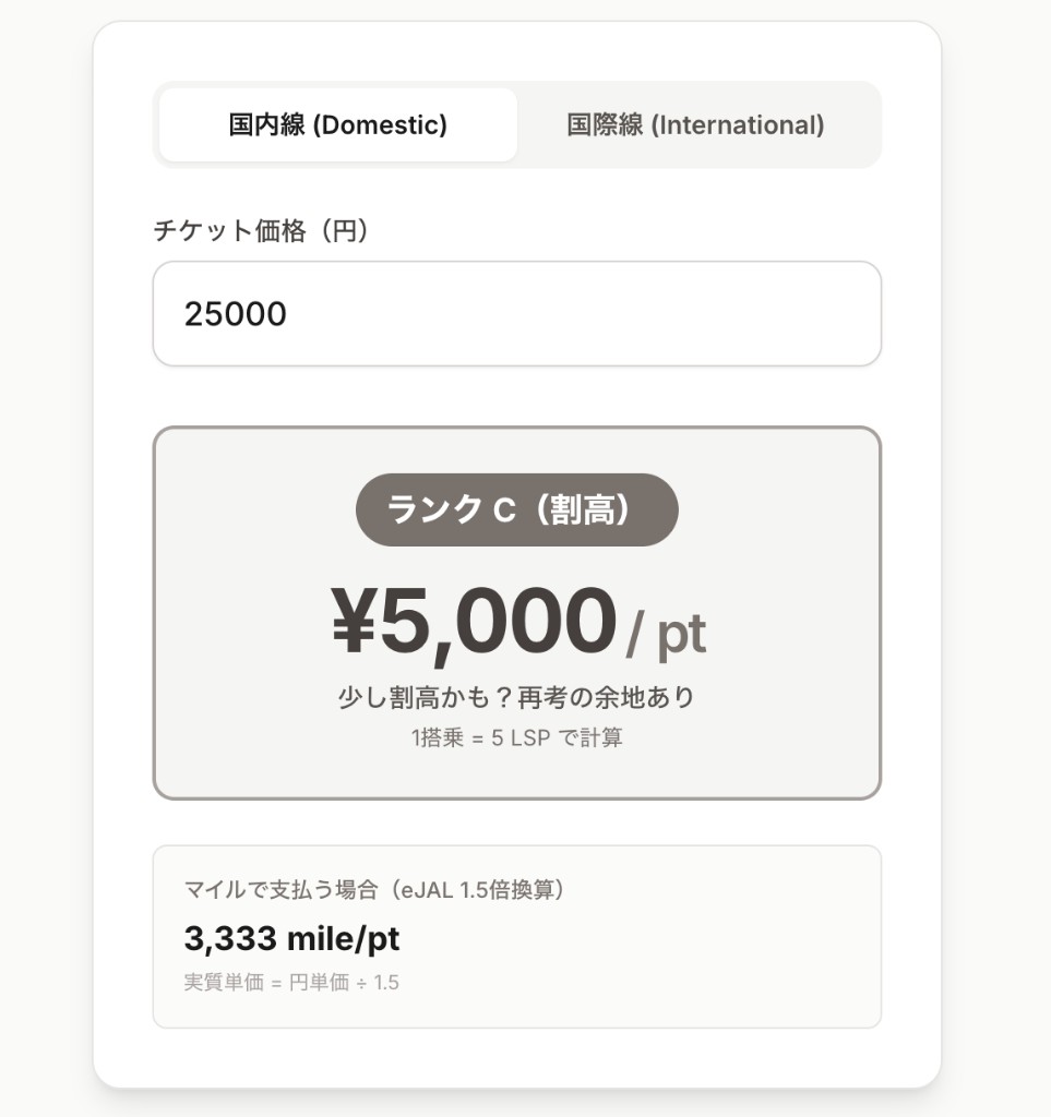 国内線の入力と結果表示