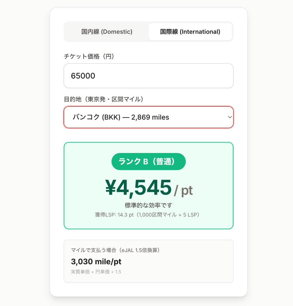 国際線の目的地選択と結果